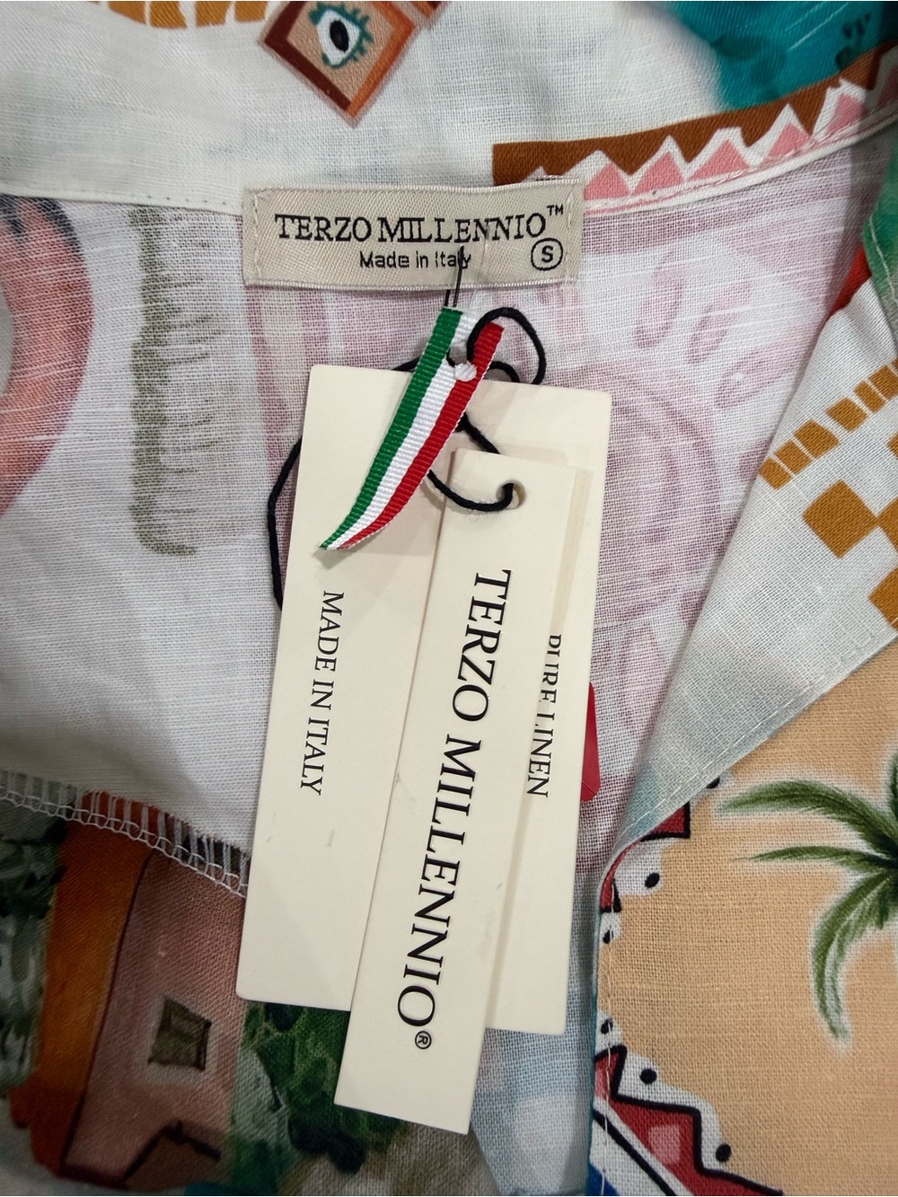NWT Terzo Millennio Linen/Cotton Resort Kaftan Patchwork Dress Size Small Italy - Picture 10 of 12